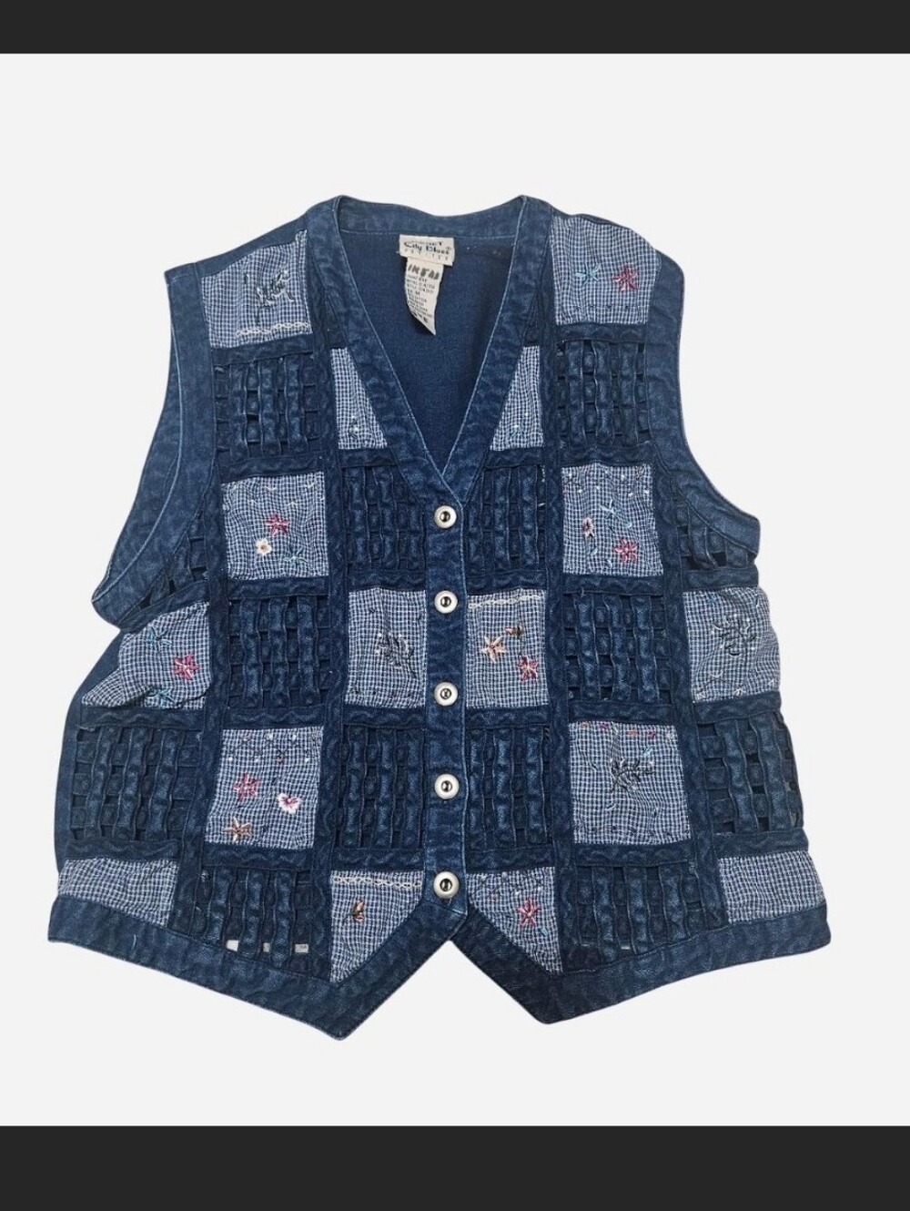 Patchwork Button-Front Denim Vest